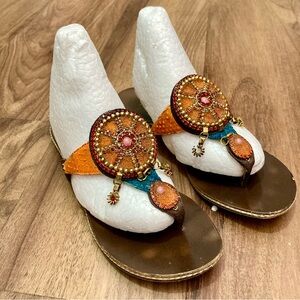 Giuseppe Zanotti Embellished Orange Beaded Thong Sandals Bohemian